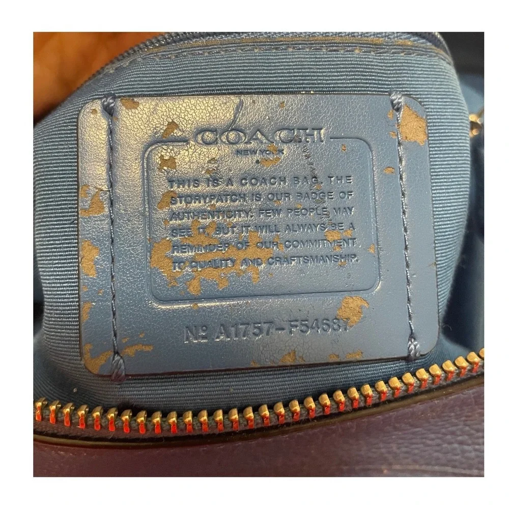 Coach Tote Bag Blue Pebbled Leather Shoulder Bag F54687 Large